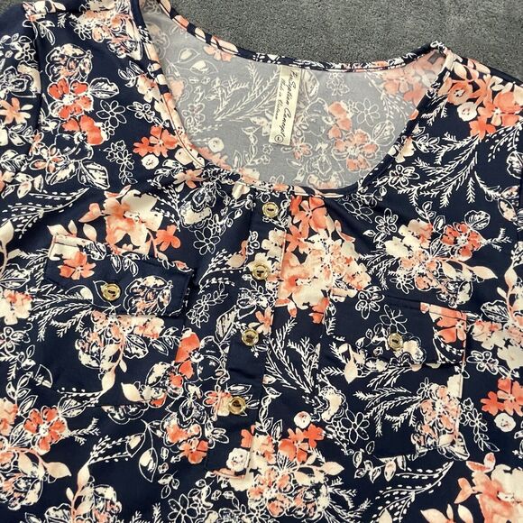 PerSeption Women's Floral multicolor Blouse Pockets Sliver Snap Buttons SZ/ L - Picture 7 of 13